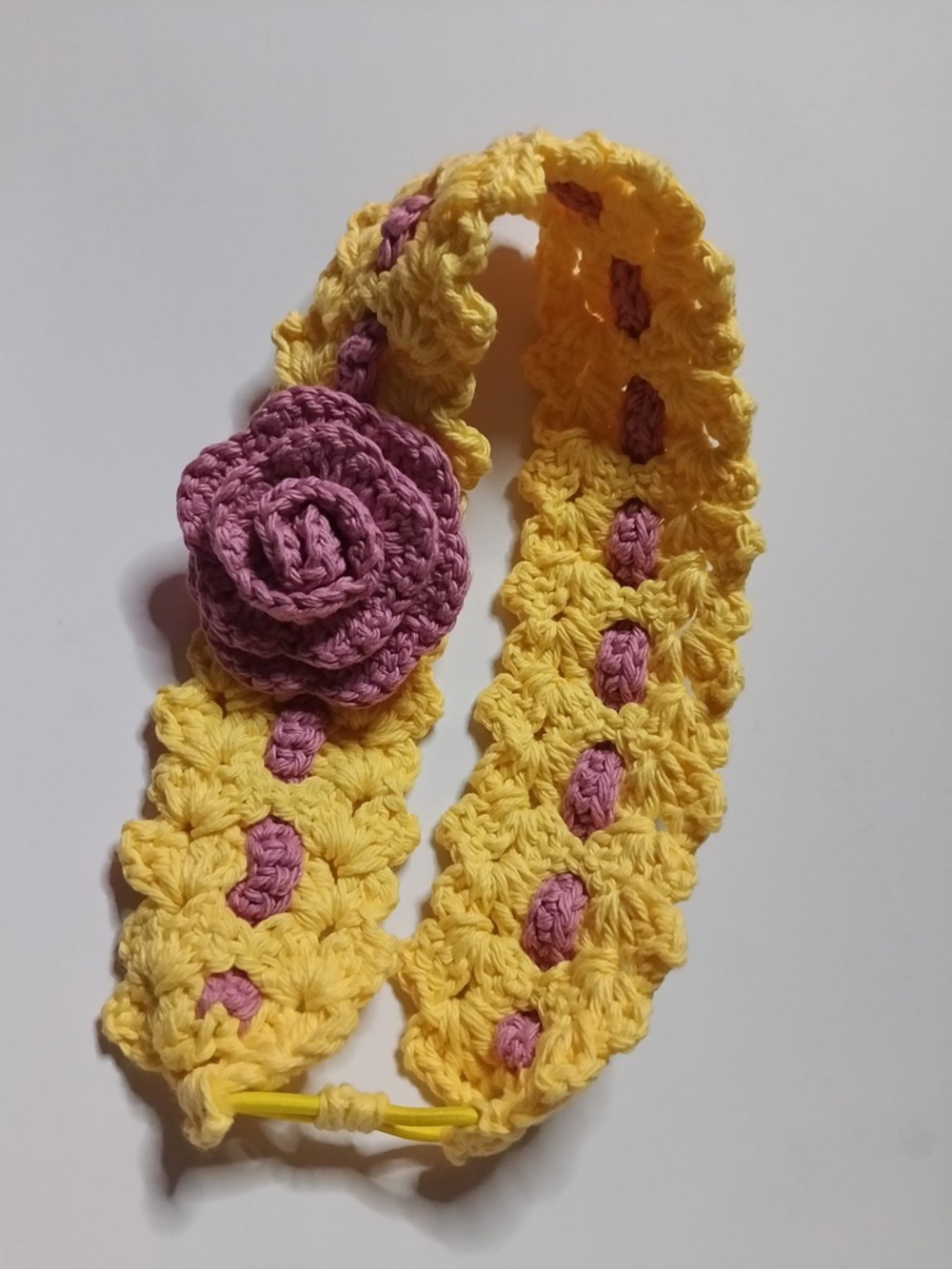 Handmade Yellow & Pink Crochet Headband with Flower Accent